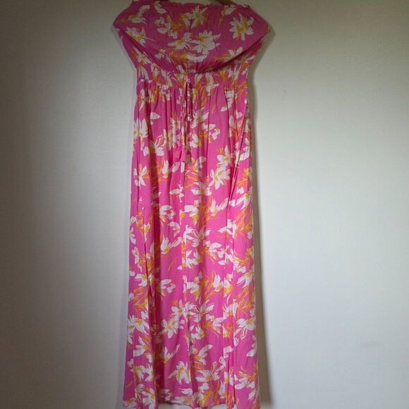 EUC LIKE NEW JESSICA SIMPSON PINK FLORAL SUMMER BANDEAU MAXI DRESS SIZE M - Picture 1 of 13